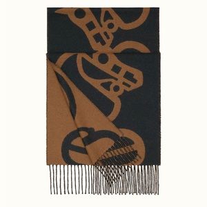 💯Auth. Hermes Boucles et Camails muffler Black and Tan